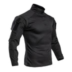 Ravello | Tactical Combat Shirt for Men - Quarter Zip Long Sleeve Sleeve Pocket Stretch Fit-Tactical Top-Black-S-Camoufit