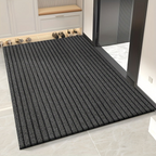 Gray vertical-rib low-profile entry doormat, rectangular mat with dense surface