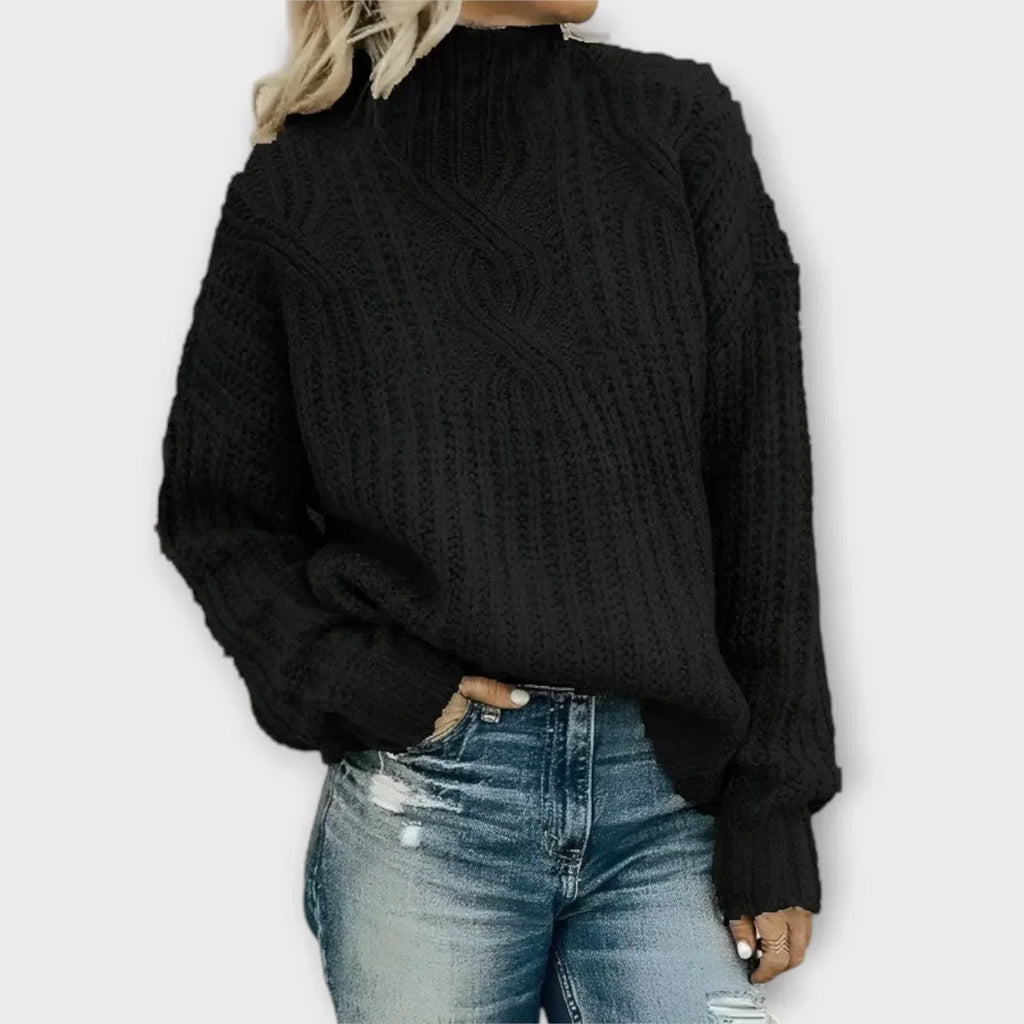 Parsha | Women's Cable Knit Sweater - Long Sleeve Textured Pullover with Ribbed Trim