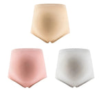 Maternity high-waisted over-bump briefs, 3-pack in beige, blush, and light gray