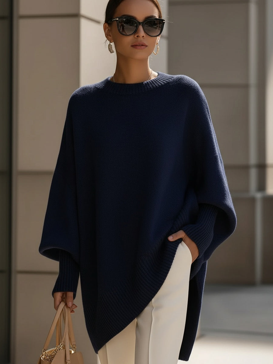 Sephira | Women's Sweater | Oversized Poncho Ribbed Trim