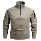 Morano | Combat Shirt for Men - 1/4 Zip Mock Neck Long Sleeve Stretch Quick Dry Athletic Fit-Tactical Top-Khaki-M-Camoufit