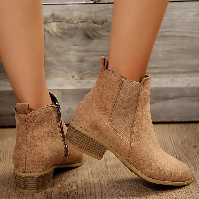 Luna | Women's Low Heel Side Zip Ankle Boots - Comfortable Casual Booties