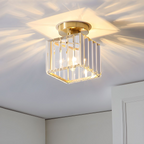 Modern Crystal Ceiling Lamp – Crystal Flush Mount Ceiling Light with Brass Fixture, Round or Square, Gold or Black – CrystalGlow