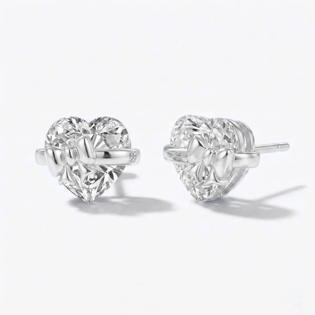 Virellea | Heart Bow Earrings for Women - Gold Sterling Silver Sparkling Elegant Fit-Earrings-Silver-Camoufit