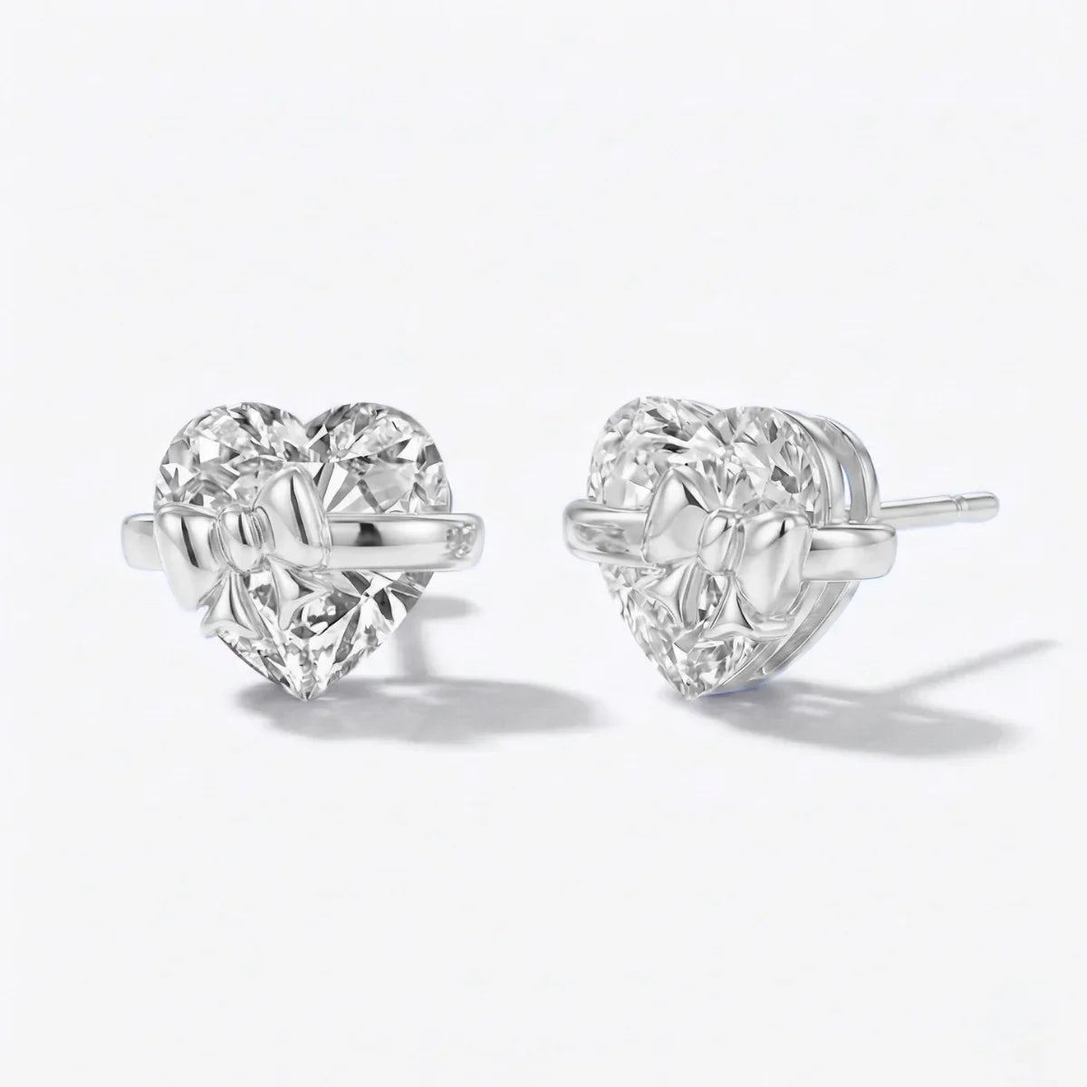 Virellea | Heart Bow Earrings for Women - Gold Sterling Silver Sparkling Elegant Fit-Earrings-Silver-Camoufit