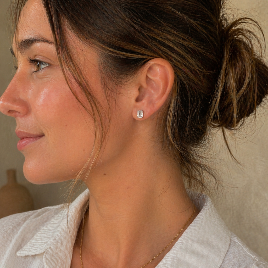 Alviera | Emerald Stud Earrings for Women - Timeless Sparkling Delicate Elegant Fit-Earrings-Silver-Camoufit
