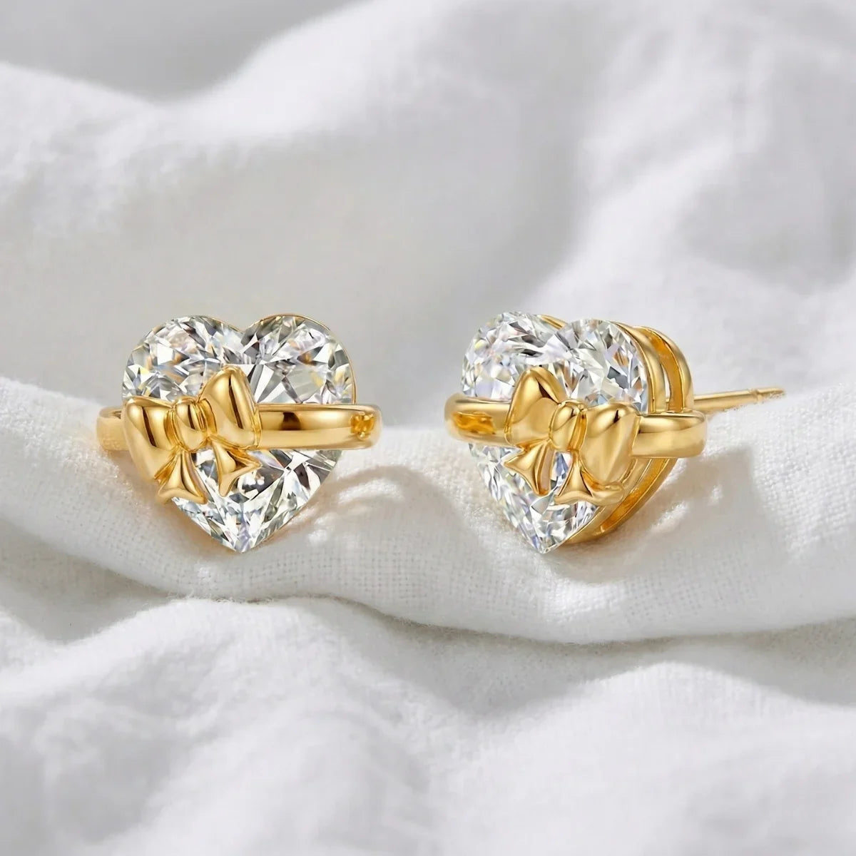 Virellea | Heart Bow Earrings for Women - Gold Sterling Silver Sparkling Elegant Fit-Earrings-Gold-Camoufit