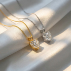 Fiorisse | Heart Cut Pendant Necklace for Women - Gold Delicate Elegant Romantic Fit-Necklaces-Gold-Camoufit