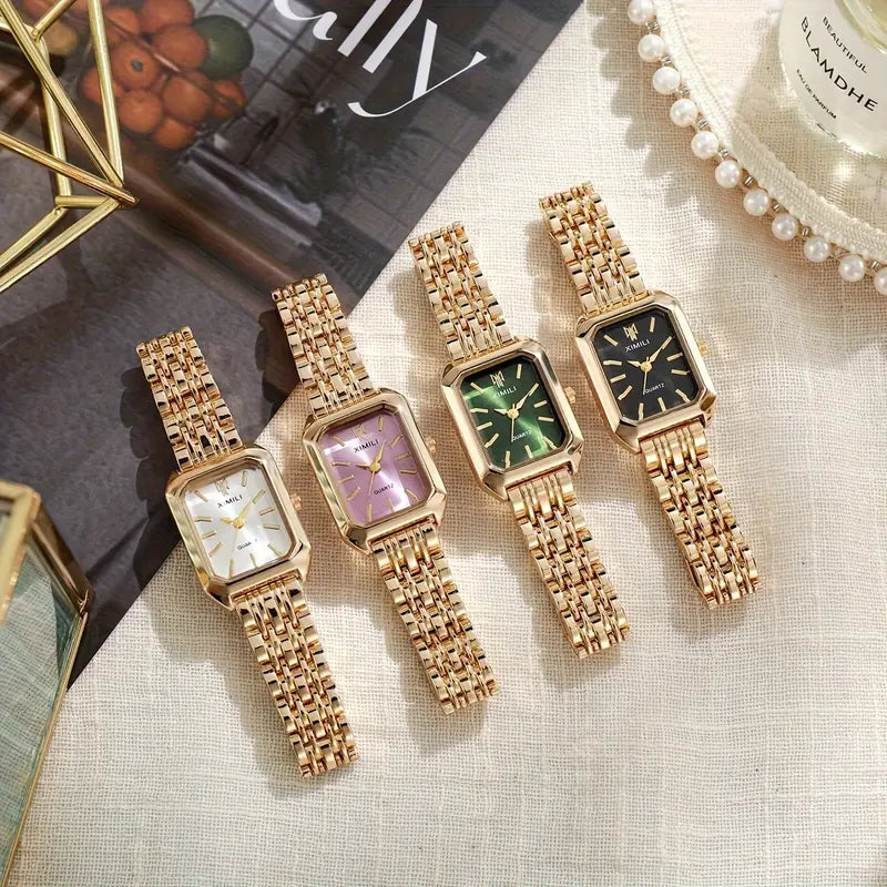 Rovina | Watch for Women - Gold Refined Link Bracelet Stainless Steel Elegant Everyday Fit-Watches-White-Camoufit