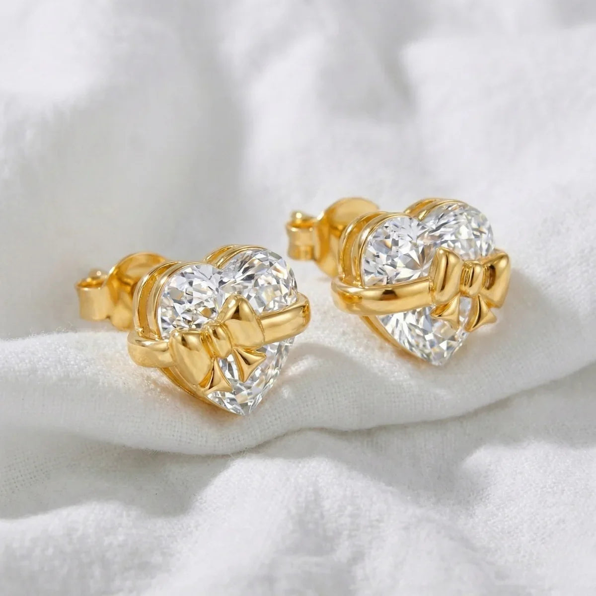 Virellea | Heart Bow Earrings for Women - Gold Sterling Silver Sparkling Elegant Fit-Earrings-Gold-Camoufit