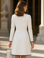 Orelia | Color Block Dress for Women – Round Neck H-Line Elegant Fit-Mini Dress-White-XS-Camoufit