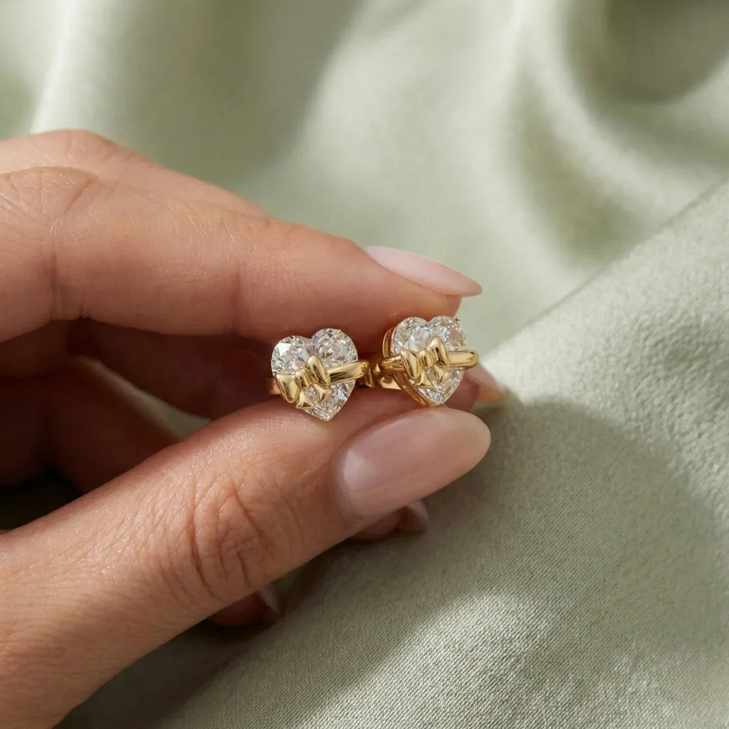 Virellea | Heart Bow Earrings for Women - Gold Sterling Silver Sparkling Elegant Fit-Earrings-Gold-Camoufit