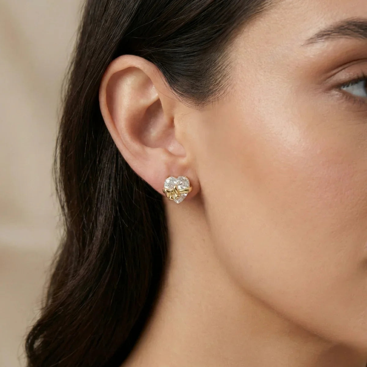Virellea | Heart Bow Earrings for Women - Gold Sterling Silver Sparkling Elegant Fit-Earrings-Gold-Camoufit