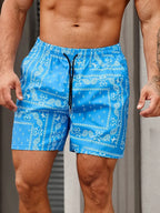 Cazaro | Bandana Shorts for Men - Printed Elastic Waist Drawstring Regular Summer Fit-Men's Shorts-Blue-S-Camoufit