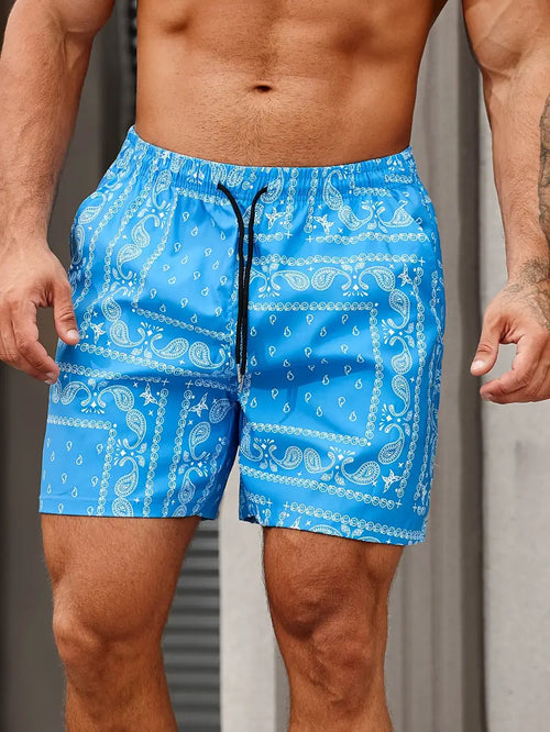 Cazaro | Bandana Shorts for Men - Printed Elastic Waist Drawstring Regular Summer Fit-Men's Shorts-Black-S-Camoufit