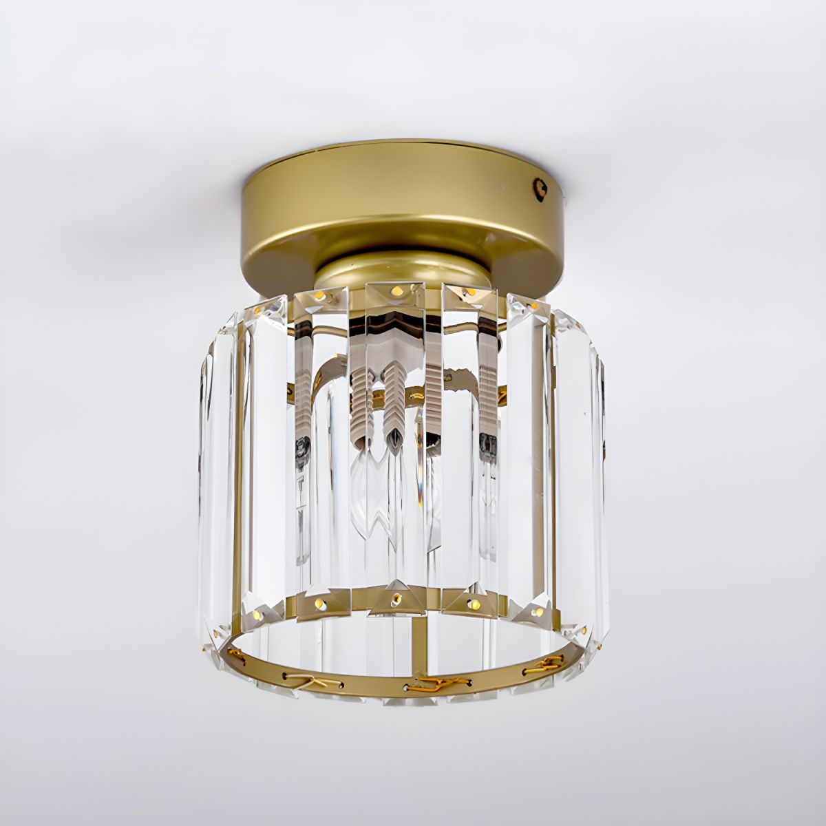 Modern Crystal Ceiling Lamp – Crystal Flush Mount Ceiling Light with Brass Fixture, Round or Square, Gold or Black – CrystalGlow