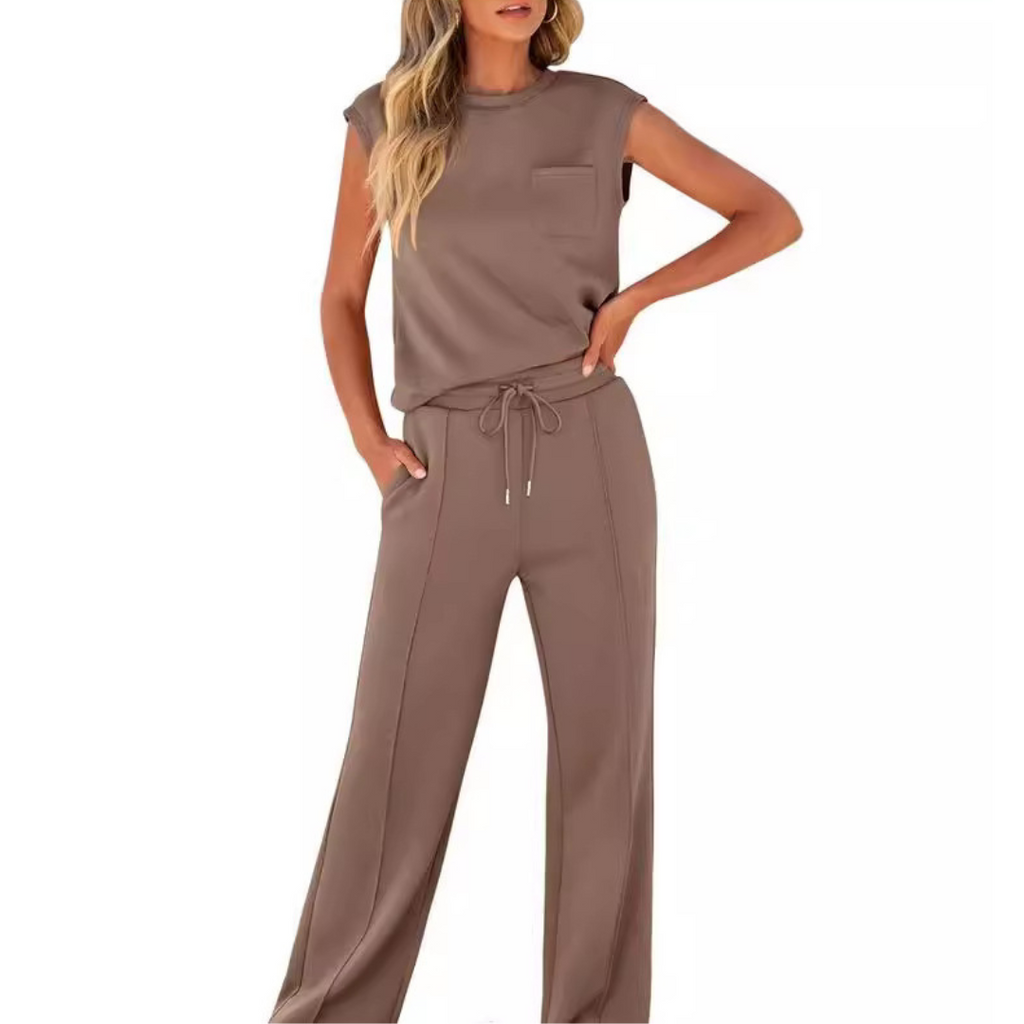 Sorelli | Lounge Set for Women - Casual Soft Minimalist Relaxed Cosy Two Piece Modern Fit-Loungewear set-Brown-S-Camoufit
