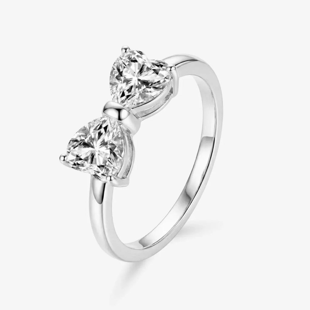Alouette | Promise Ring for Women - Twin Heart Stone Gold Band Elegant Fit-Ring-Silver-5-Camoufit