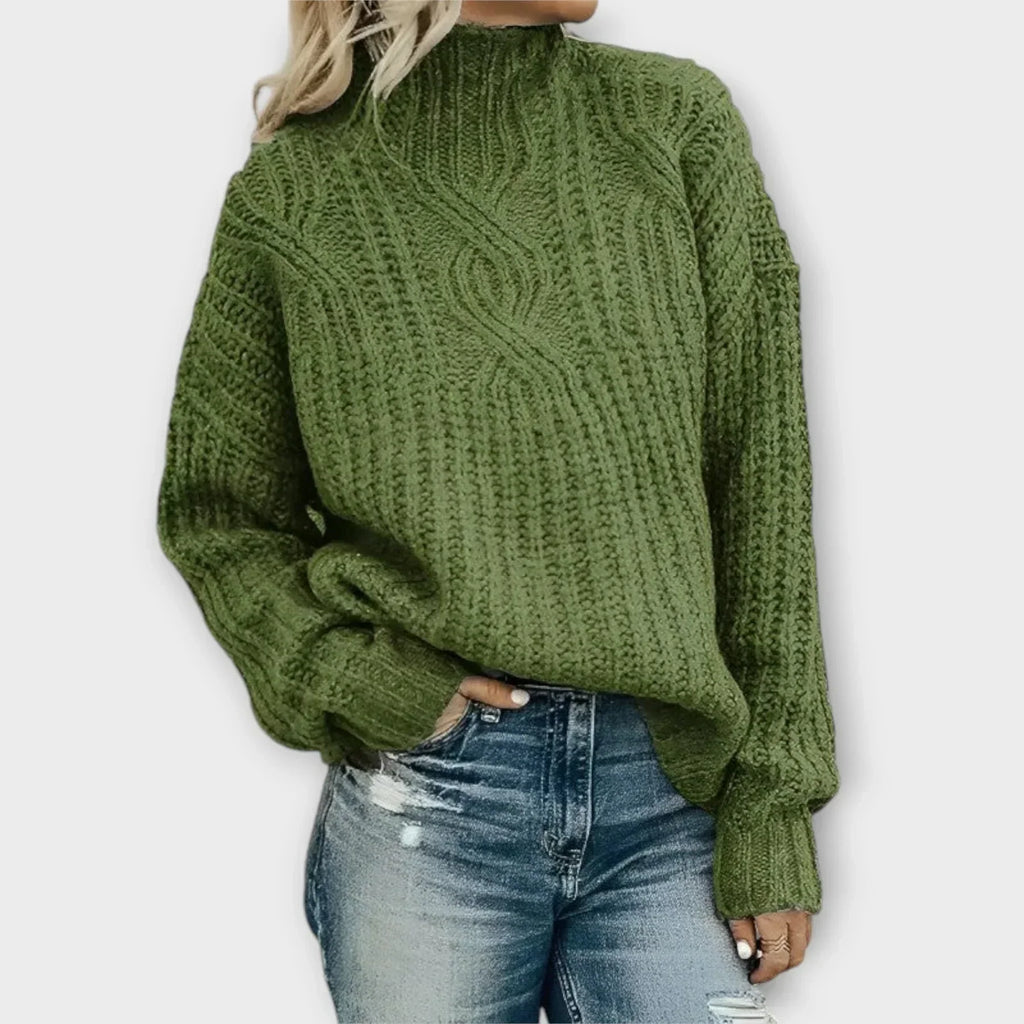 Parsha | Women's Cable Knit Sweater - Long Sleeve Textured Pullover with Ribbed Trim