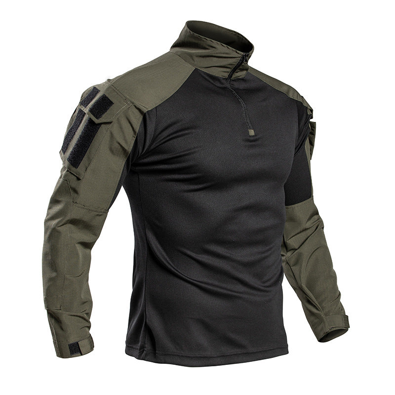 Ravello | Tactical Combat Shirt for Men - Quarter Zip Long Sleeve Sleeve Pocket Stretch Fit-Tactical Top-Army Green-S-Camoufit