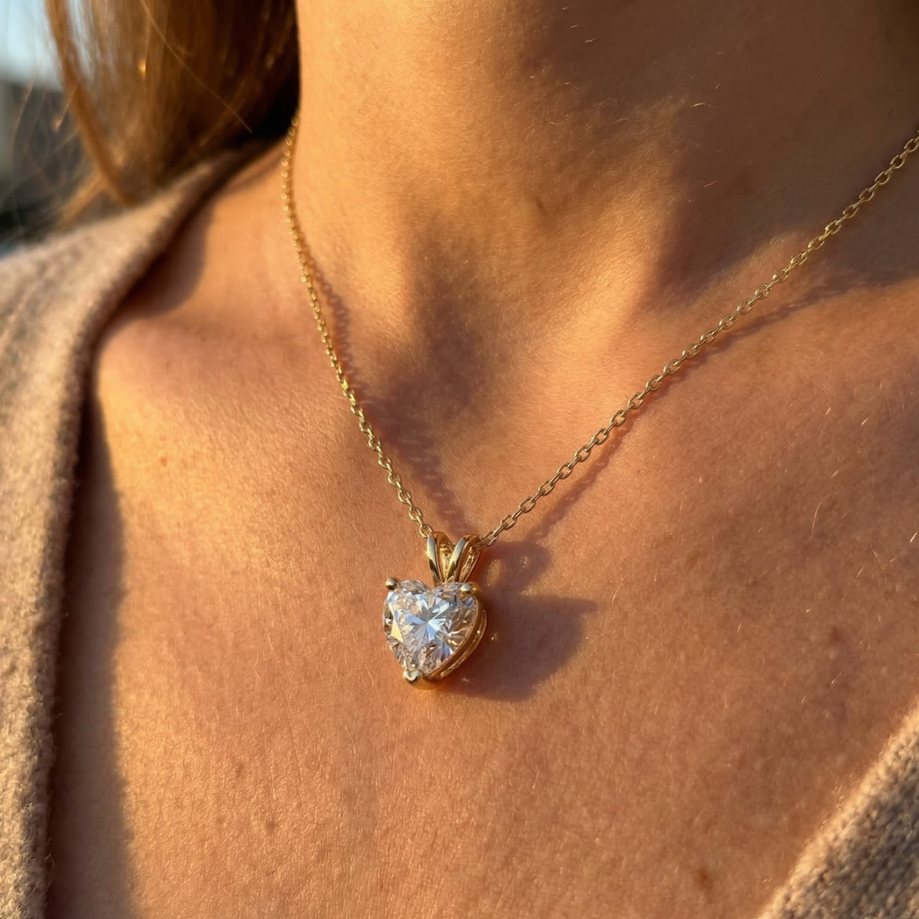 Fiorisse | Heart Cut Pendant Necklace for Women - Gold Delicate Elegant Romantic Fit-Necklaces-Gold-Camoufit