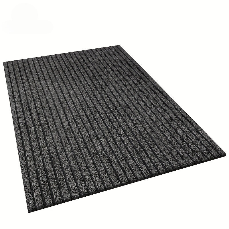 Dark gray square doormat with dense ribbed stripe texture and flat border