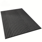 Dark gray square doormat with dense ribbed stripe texture and flat border