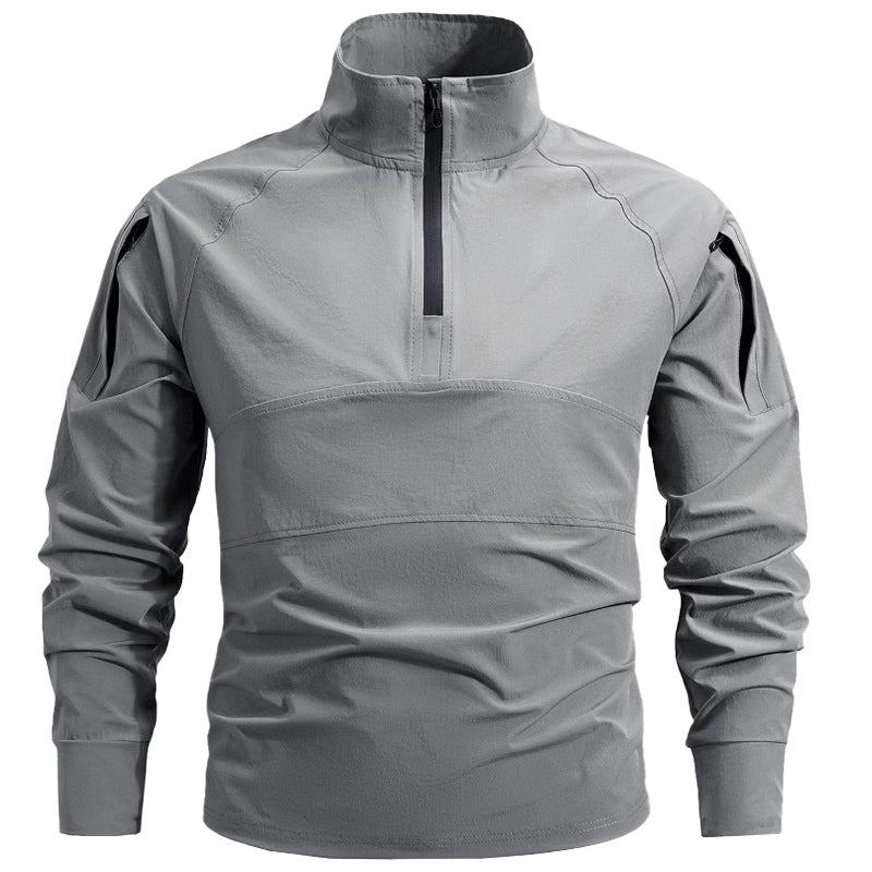 Morano | Combat Shirt for Men - 1/4 Zip Mock Neck Long Sleeve Stretch Quick Dry Athletic Fit-Tactical Top-Grey-M-Camoufit