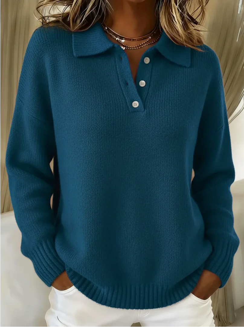 Penelope | Knit Polo Sweater Women Soft Stretch Elegant Fit-Women's Sweater-Blue-S-Camoufit