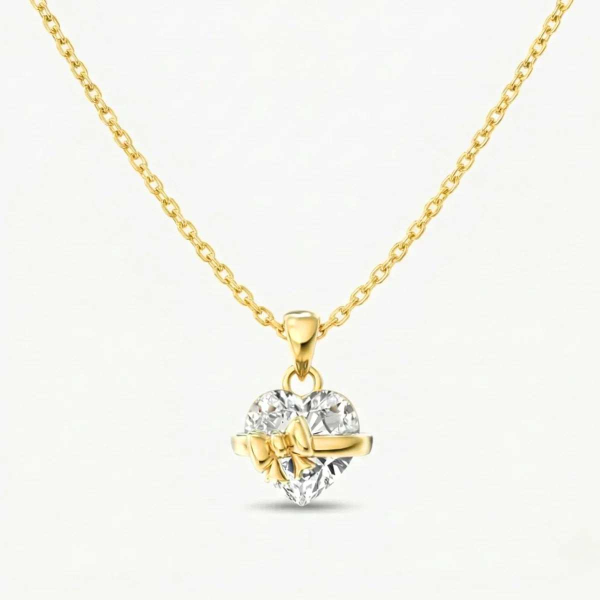 Yavina | Heart Necklace for Women - Gold Bow Sparkling Stone Delicate Elegant Fit-Necklaces-Gold-Camoufit