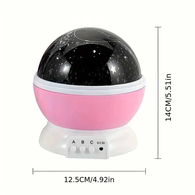 Starry sky night light with black star dome and pink base, white control panel