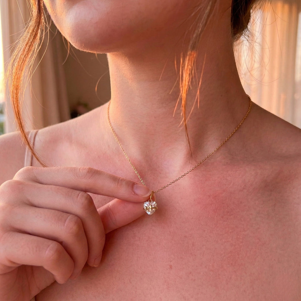 Yavina | Heart Necklace for Women - Gold Bow Sparkling Stone Delicate Elegant Fit-Necklaces-Gold-Camoufit