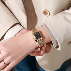 Rovina | Watch for Women - Gold Refined Link Bracelet Stainless Steel Elegant Everyday Fit-Watches-Black-Camoufit