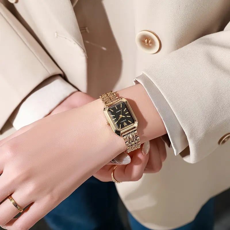 Rovina | Watch for Women - Gold Refined Link Bracelet Stainless Steel Elegant Everyday Fit-Watches-Black-Camoufit