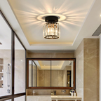 Modern Crystal Ceiling Lamp – Crystal Flush Mount Ceiling Light with Brass Fixture, Round or Square, Gold or Black – CrystalGlow