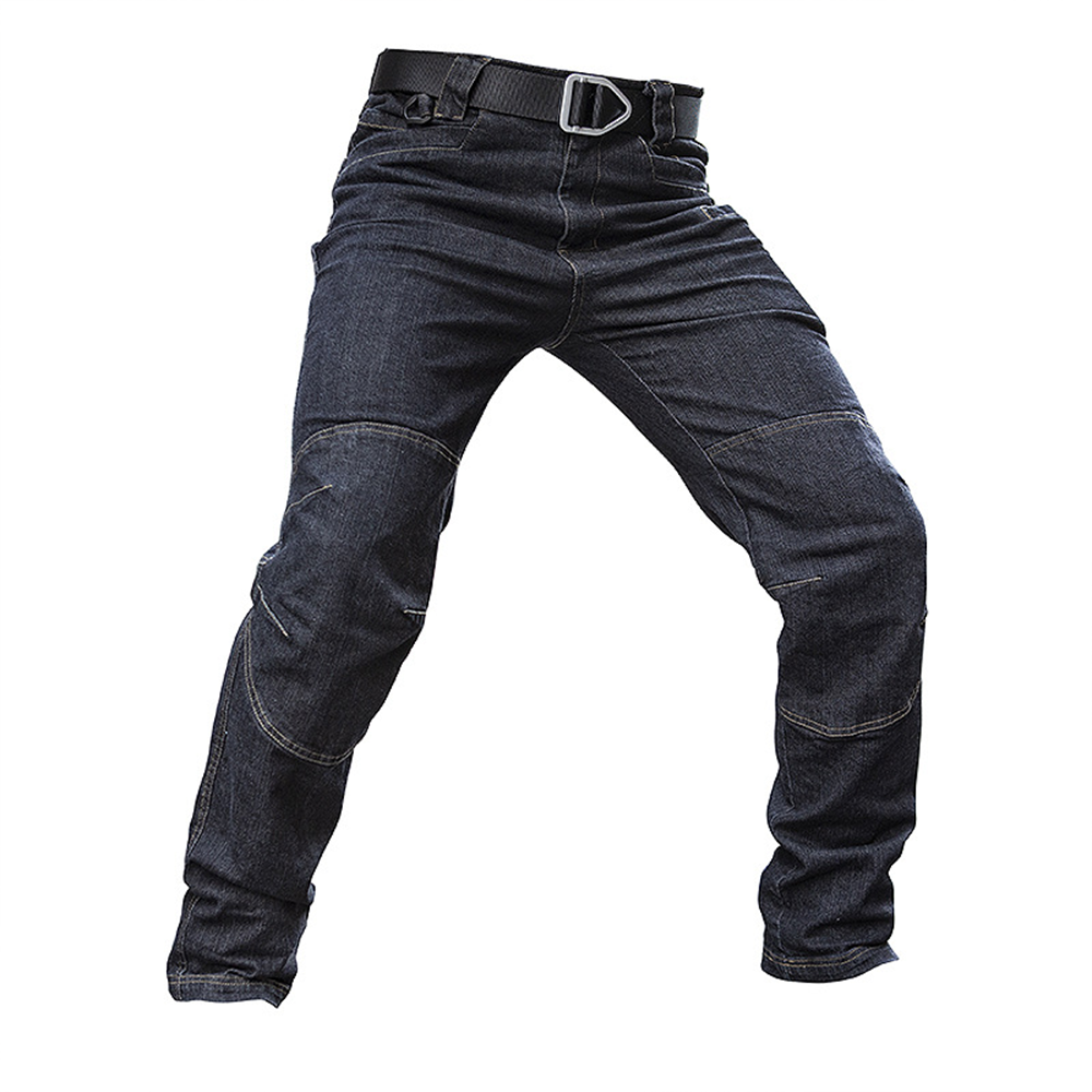 Norenzo | Tactical Jeans for Men - Cotton Blend Stretch 9 Pocket Straight Denim All Season Fit-Tactical Pants-Blue-28W/30L-Camoufit