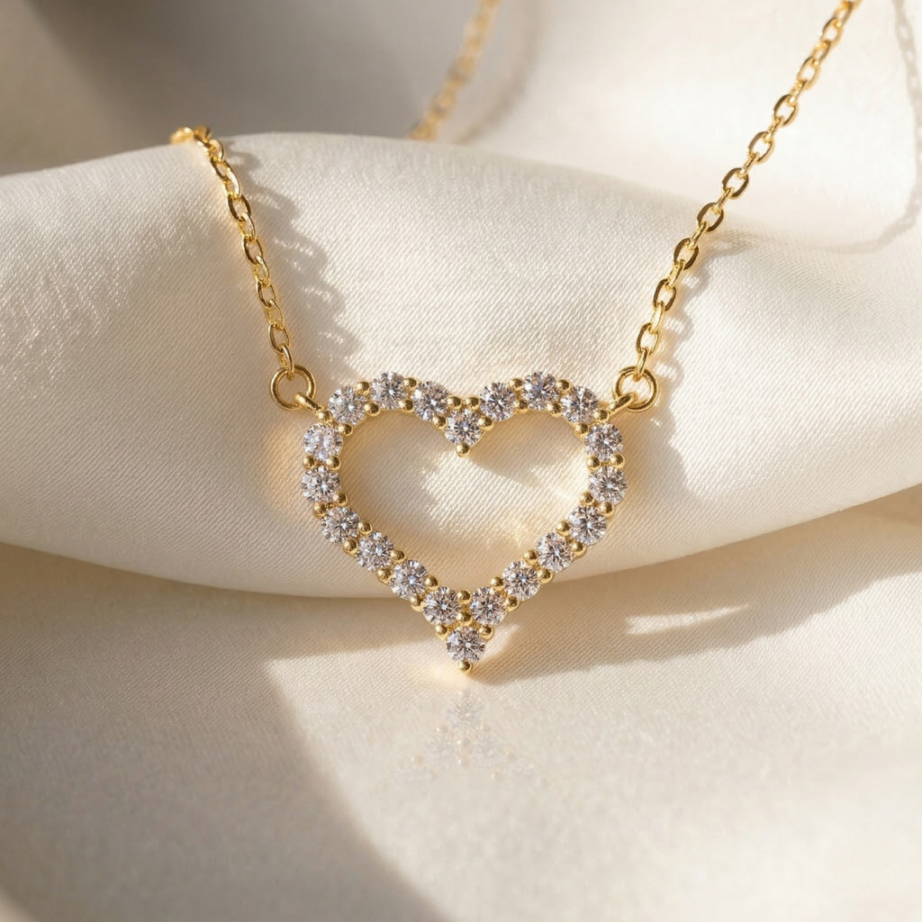 Vireya | Open Heart Necklace for Women - Sparkling Pendant Delicate Chain Elegant Fit-Necklaces-Gold-Camoufit