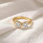 Alouette | Promise Ring for Women - Twin Heart Stone Gold Band Elegant Fit-Ring-Gold-5-Camoufit