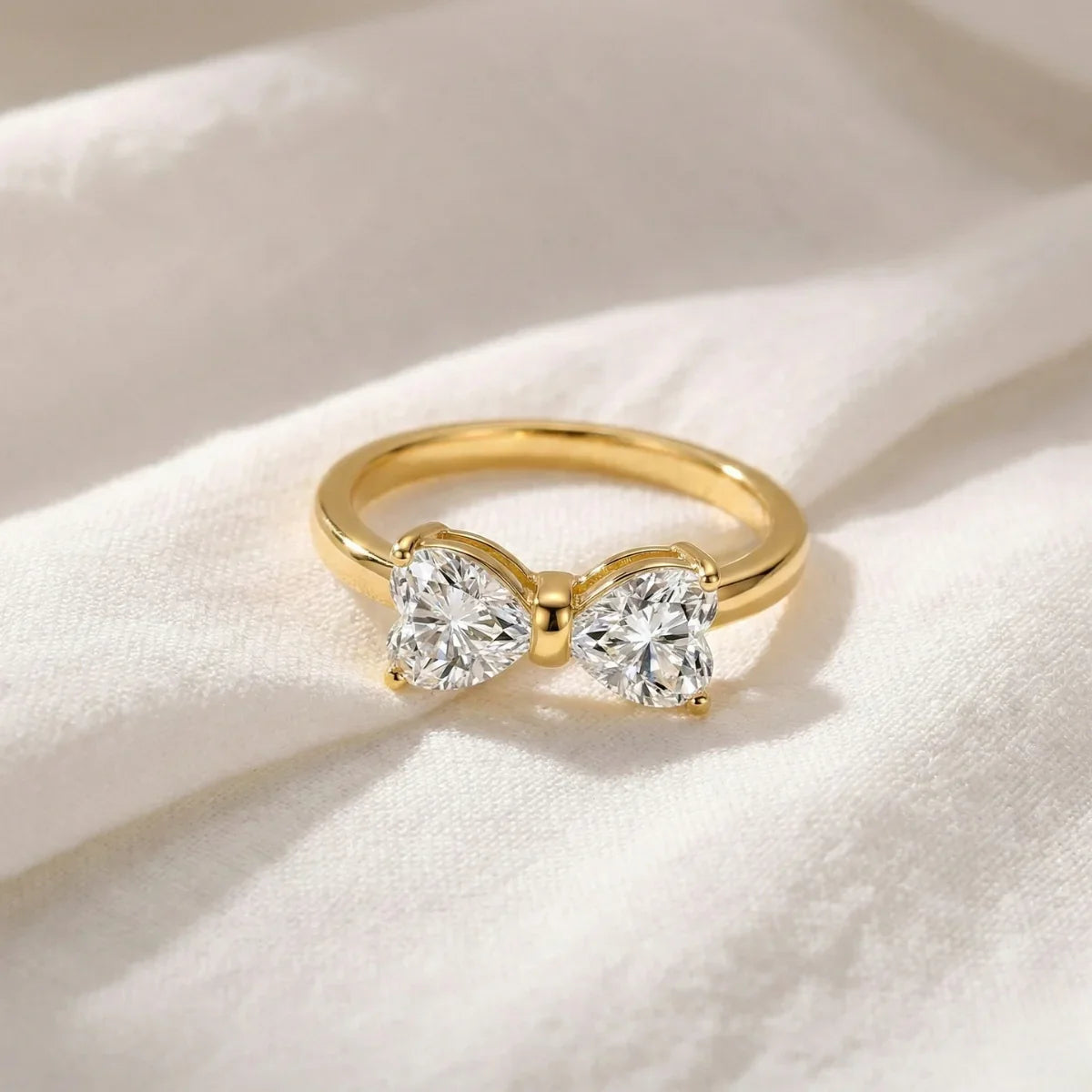 Alouette | Promise Ring for Women - Twin Heart Stone Gold Band Elegant Fit-Ring-Gold-5-Camoufit