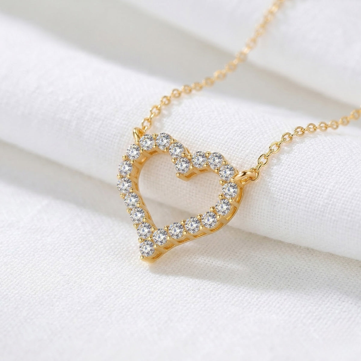Vireya | Open Heart Necklace for Women - Sparkling Pendant Delicate Chain Elegant Fit-Necklaces-Gold-Camoufit