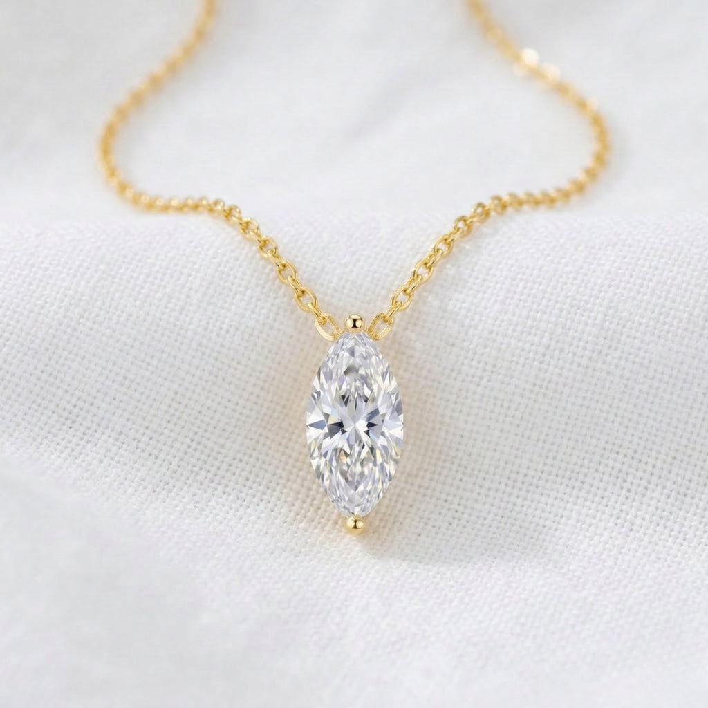 Rovelle | Marquise Pendant Necklace for Women - Sparkling Stone Elegant Minimalist Fit-Necklaces-Gold-Camoufit
