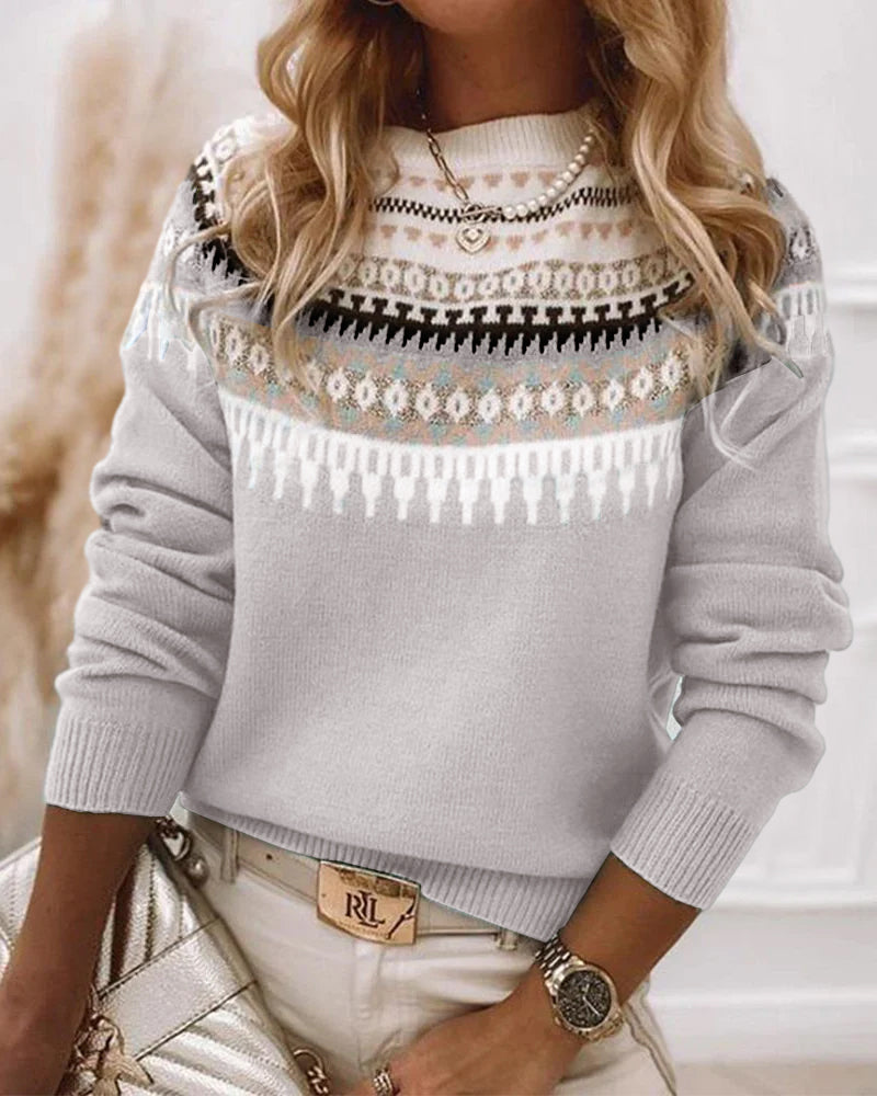 Zahara | Women's Geometric Knit Sweater - Long Sleeve Pattern Pullover