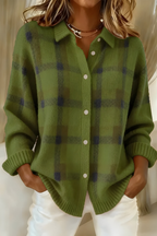 Zahara | Women's Relaxed Plaid Cardigan Sweater - Loose Fit V-Neck Button-Down Tartan Knit Jacket with Pockets for Fall & Winter