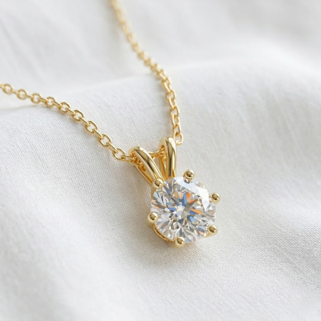 Rosélune | Halo Pendant Necklace for Women - Round Cut Stone Delicate Minimalist Elegant Fit-Necklaces-Gold-Camoufit