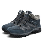 Unisex winter boots with faux-fur lining, lace-up, navy-blue with non-slip tread