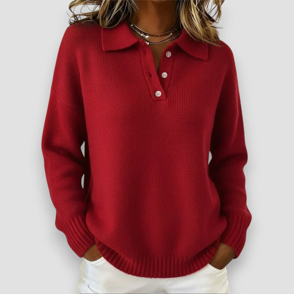 Penelope | Knit Polo Sweater Women Soft Stretch Elegant Fit-Women's Sweater-Light Blue-S-Camoufit
