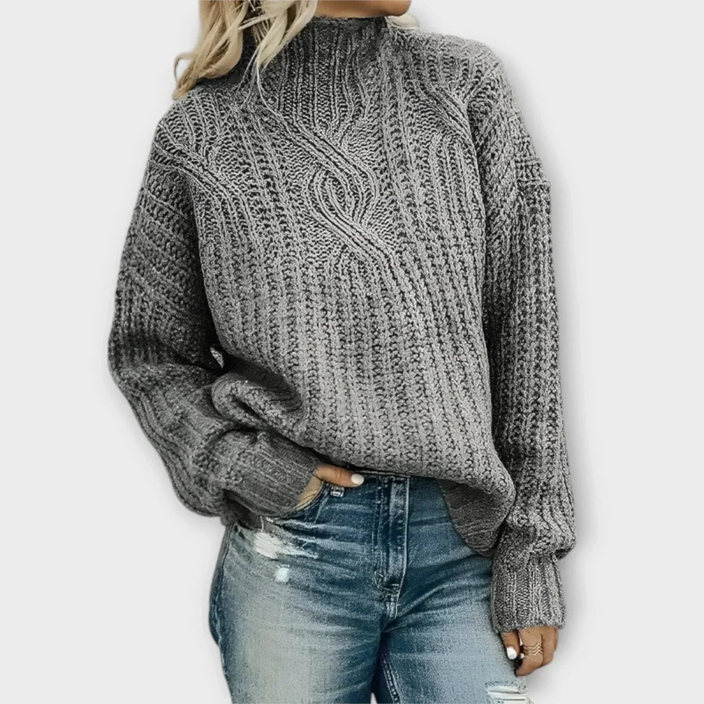 Parsha | Women's Cable Knit Sweater - Long Sleeve Textured Pullover with Ribbed Trim
