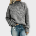 Parsha | Women's Cable Knit Sweater - Long Sleeve Textured Pullover with Ribbed Trim
