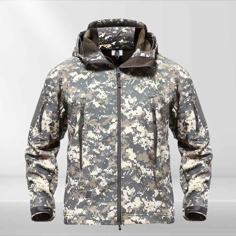Tactical Softshell Jacket – Men's Water & Windproof Fleece Lined Jacket, Camo, Black, Gray or Army Green, XS–4XL – Figueral